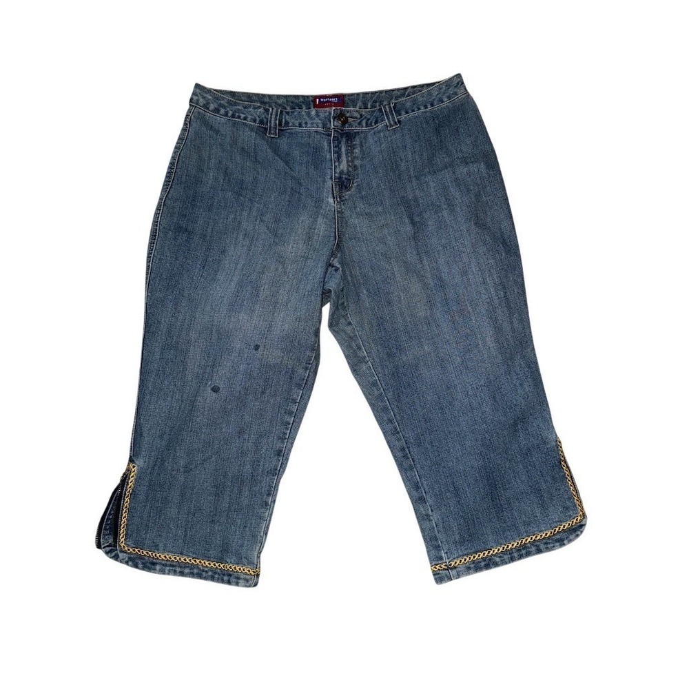 Westport Woman Capri Jeans Womens 16W Blue Stretch Cropped Gold Trim Vtg western